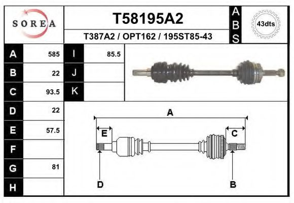Полуось в сборе eai T58195A2