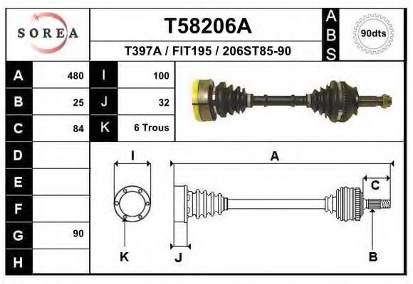 Полуось в сборе eai T58206A