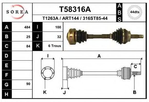 Полуось в сборе eai T58316A