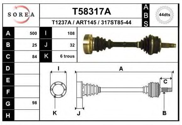 Полуось в сборе eai T58317A