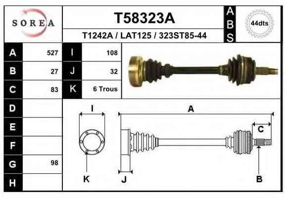 Полуось в сборе eai T58323A