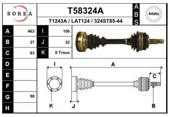 Полуось в сборе eai T58324A