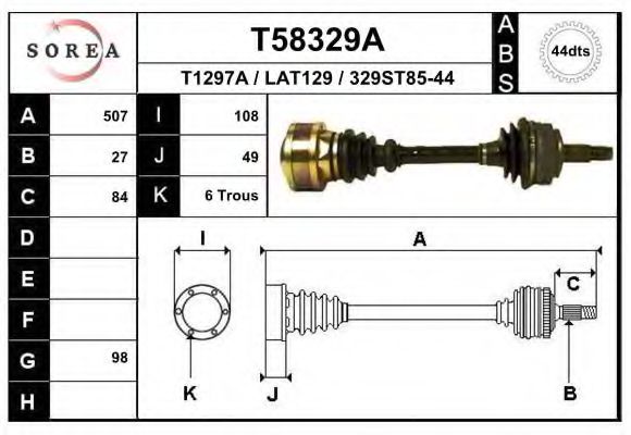 Полуось в сборе eai T58329A