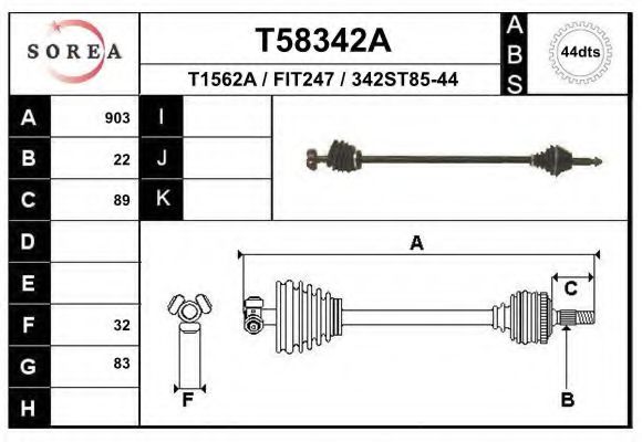 Полуось в сборе eai T58342A