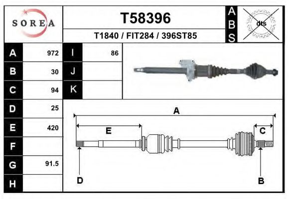 Полуось в сборе EAI T58396