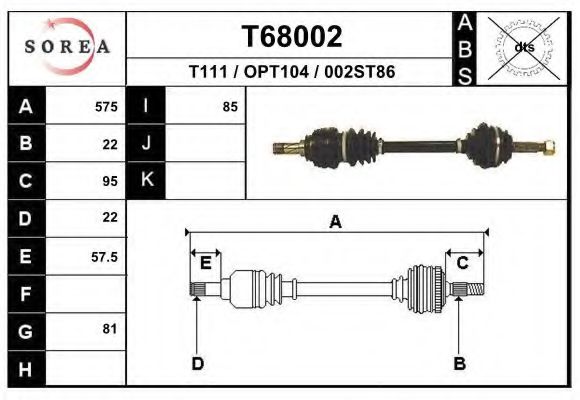 Полуось в сборе eai T68002
