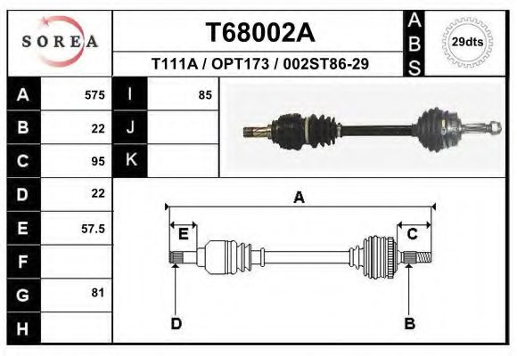 Полуось в сборе eai T68002A