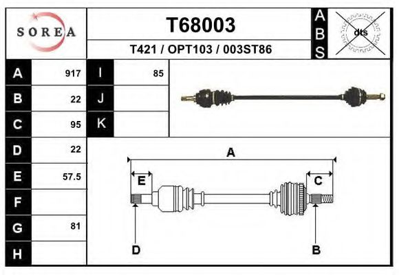 Полуось в сборе eai T68003