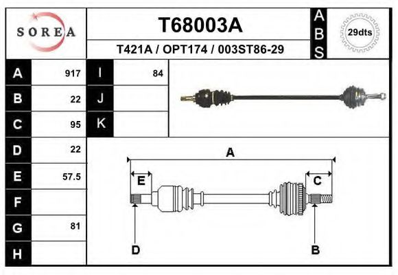 Полуось в сборе eai T68003A