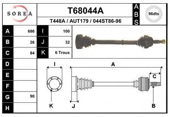 Полуось в сборе eai T68044A