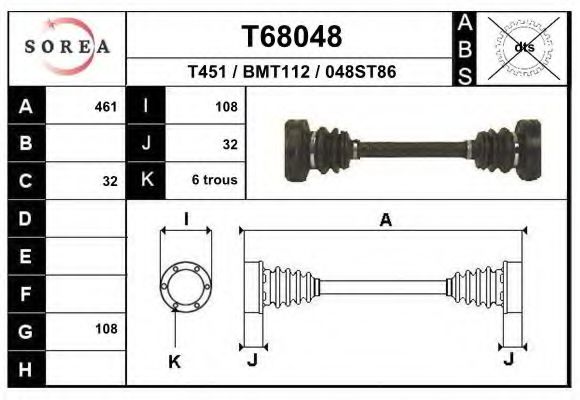 Полуось в сборе eai T68048