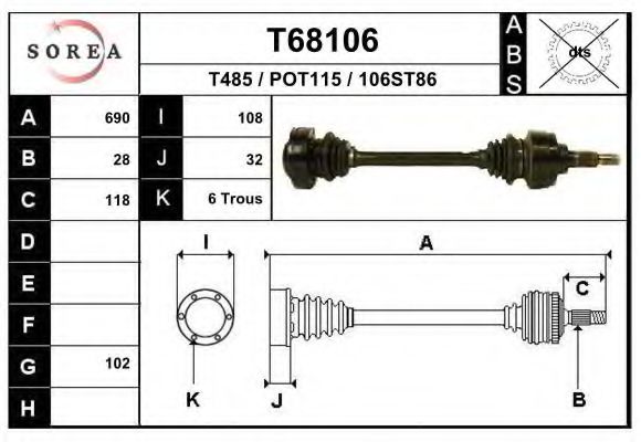 Полуось в сборе eai T68106