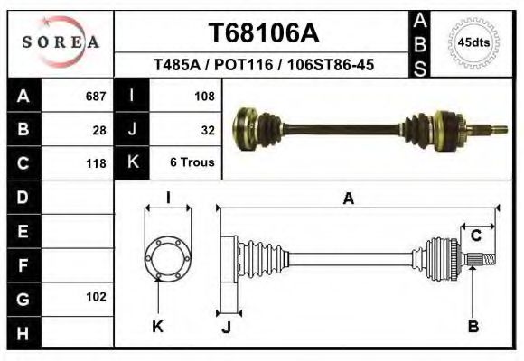 Полуось в сборе eai T68106A