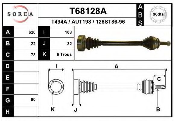 Полуось в сборе eai T68128A