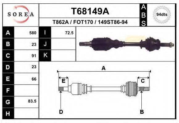 Полуось в сборе eai T68149A