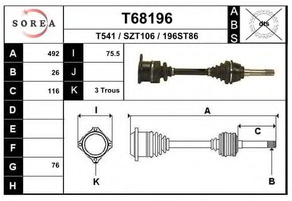 Полуось в сборе EAI T68196