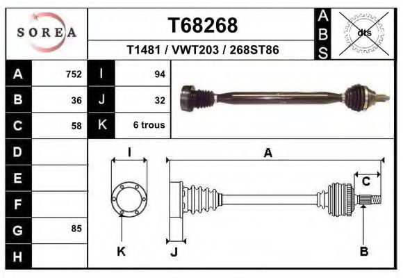 Полуось в сборе EAI T68268