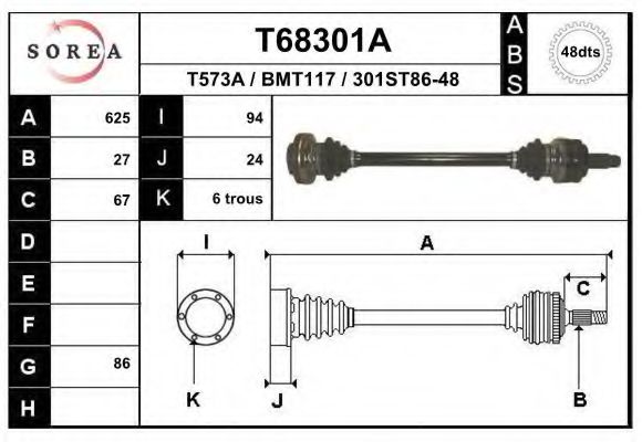 Полуось в сборе EAI T68301A