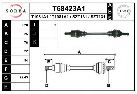 Полуось в сборе EAI T68423A1