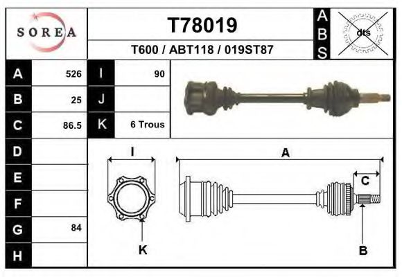 Полуось в сборе eai T78019
