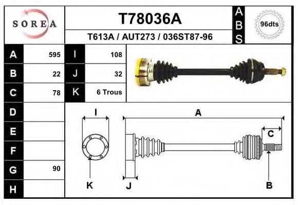 Полуось в сборе eai T78036A