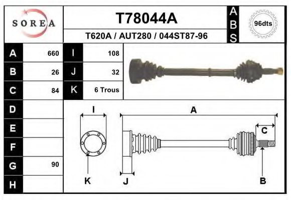 Полуось в сборе eai T78044A