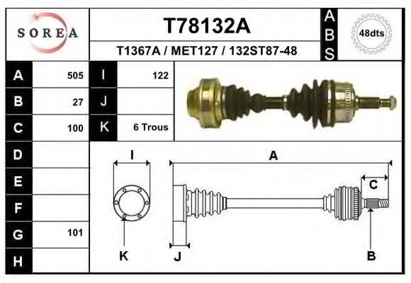 Полуось в сборе EAI T78132A