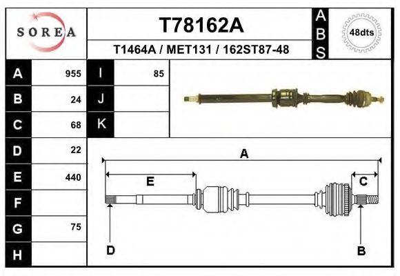Полуось в сборе EAI T78162A