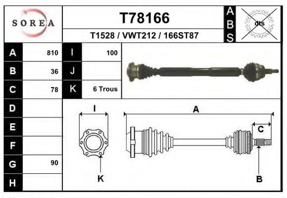 Полуось в сборе EAI T78166