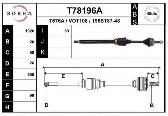 Полуось в сборе EAI T78196A