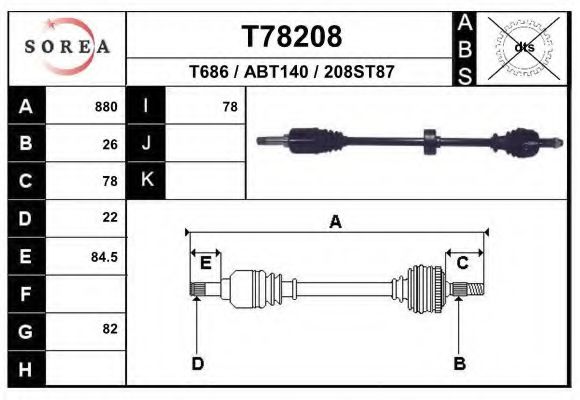 Полуось в сборе eai T78208