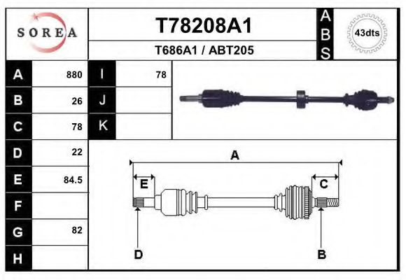 Полуось в сборе eai T78208A1