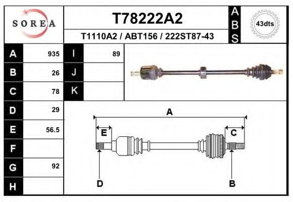 Полуось в сборе eai T78222A2