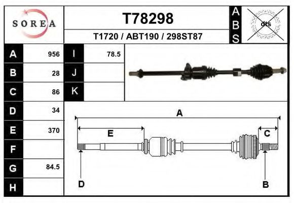 Полуось в сборе eai T78298