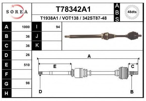 Полуось в сборе EAI T78342A1