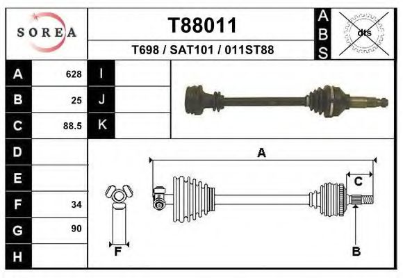 Полуось в сборе eai T88011
