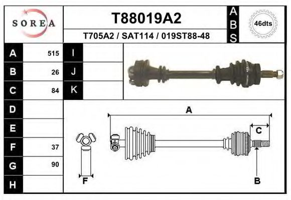Полуось в сборе eai T88019A2