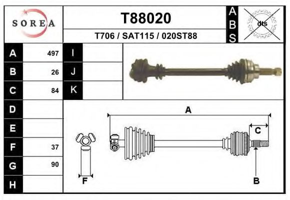 Полуось в сборе eai T88020