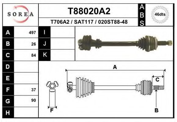 Полуось в сборе eai T88020A2
