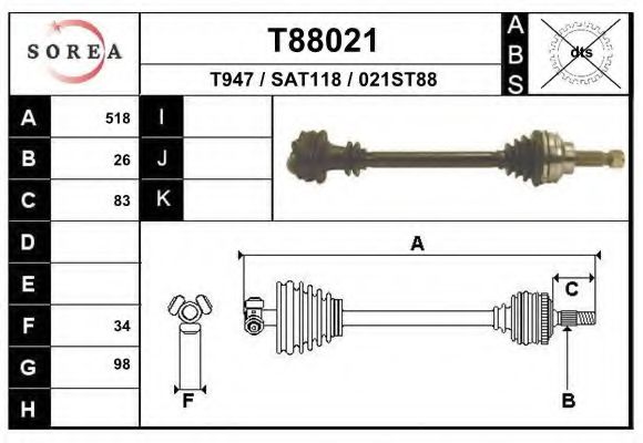Полуось в сборе eai T88021