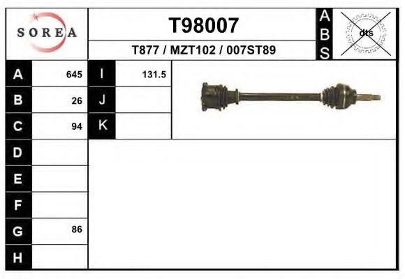Полуось в сборе eai T98007