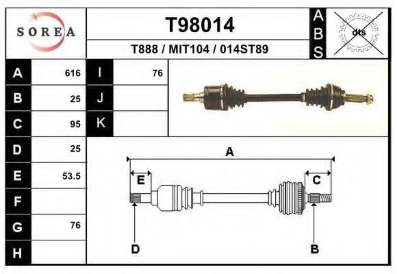 Полуось в сборе eai T98014