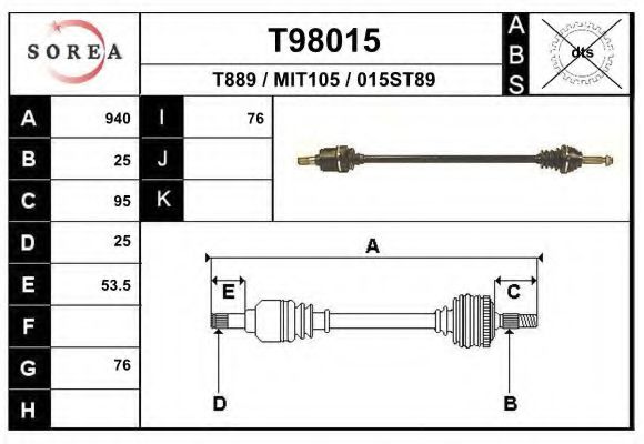 Полуось в сборе eai T98015