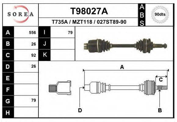 Полуось в сборе MAZDA G03325500A
