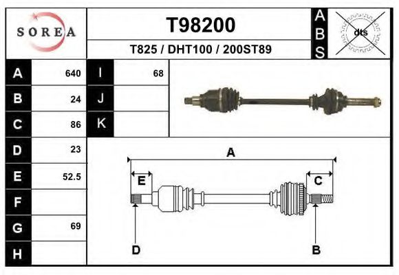 Полуось в сборе eai T98200