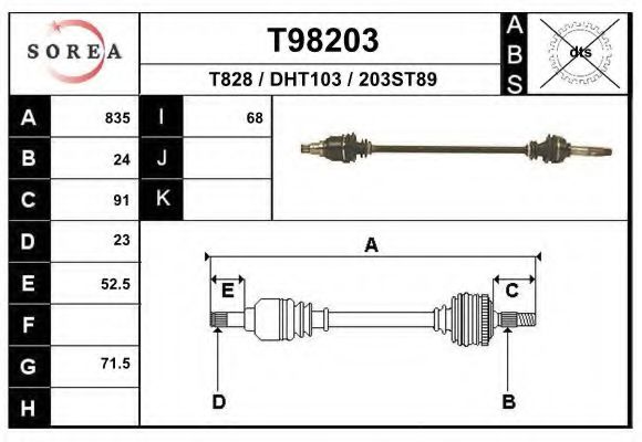 Полуось в сборе eai T98203