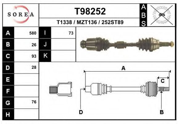 Полуось в сборе MAZDA F06325500A