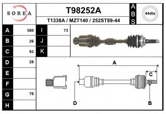 Полуось в сборе MAZDA FA082550X