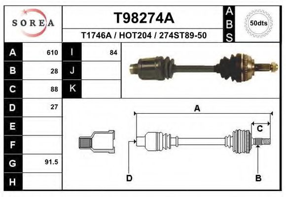 Полуось в сборе EAI T98274A