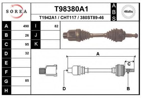 Полуось в сборе eai T98380A1